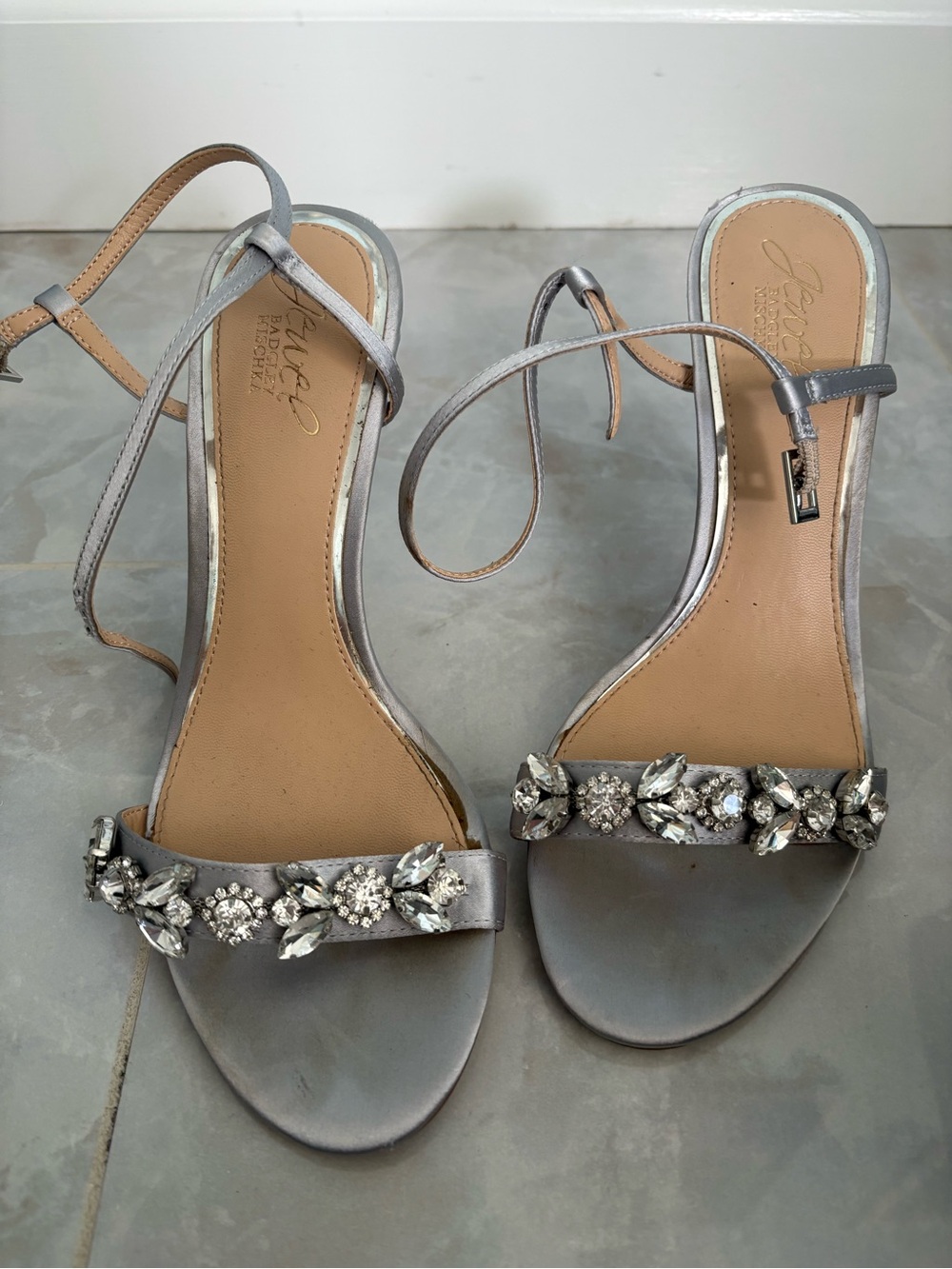 Jewel-Embellished Silver Ankle-Strap Sandals -
